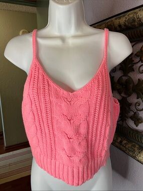 American Eagle Outfitters NWT Pink Cable-Knit Cropped  Top Sz L